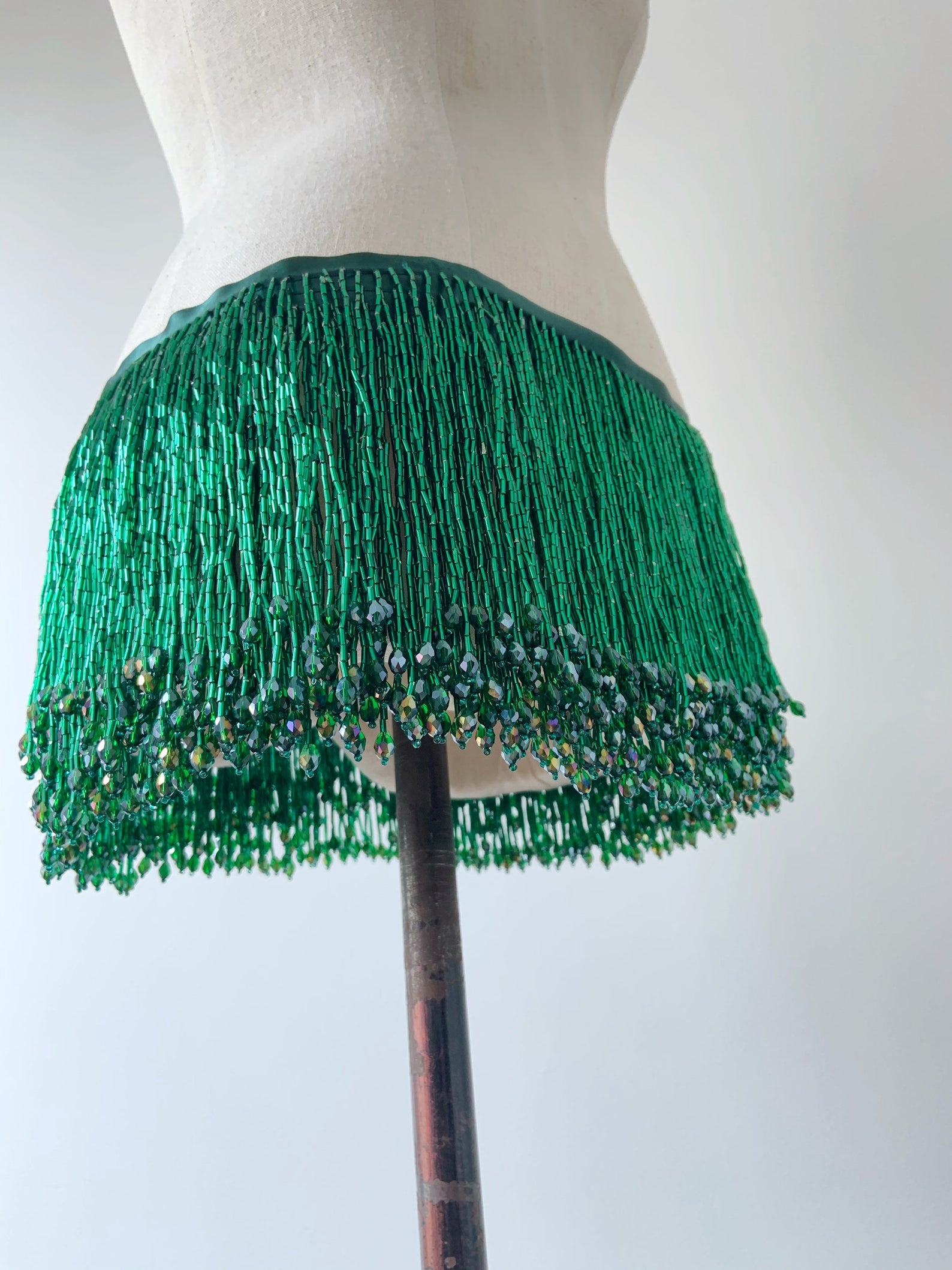 Beaded Trim Fringe - 1 Yard Green Bead frange nappa