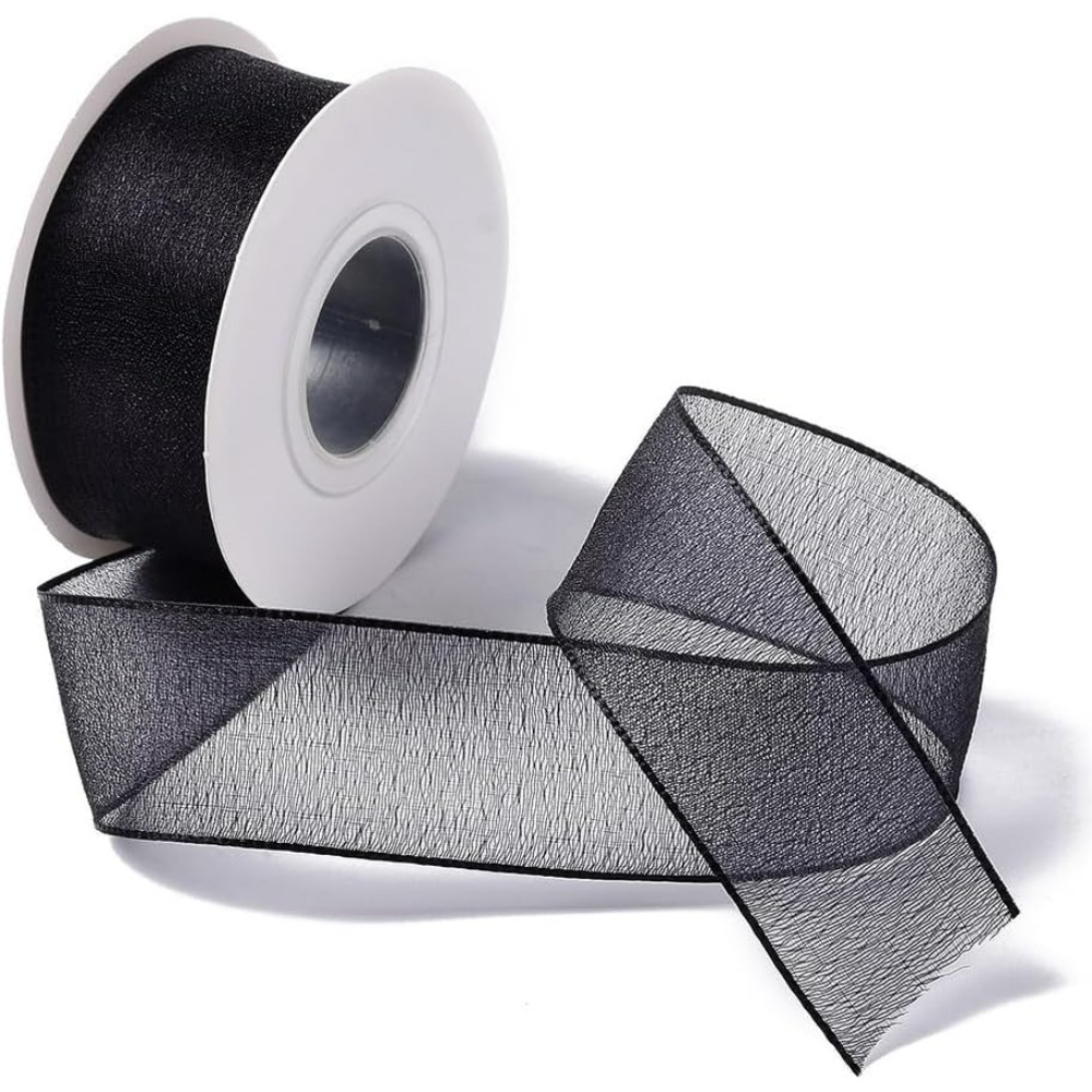 Organza Ribbon Spool - Nastro di organza nero da 1