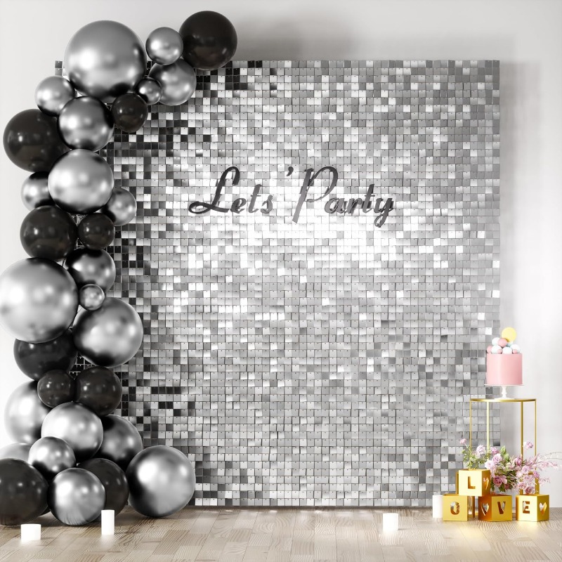 Sequin Fabric Panel - Pannelli Decorativi con Paillettes Quadrate Argento