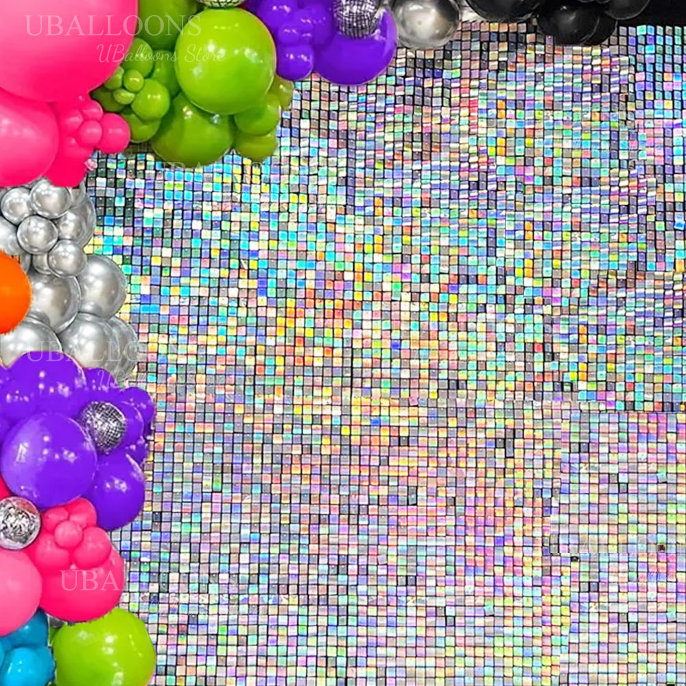 Sequin Fabric Panel - Pannelli murali luccicanti argento iridescente 12-24